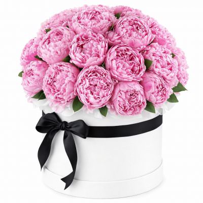 Шляпная коробка с пионом «Розовый вальс»