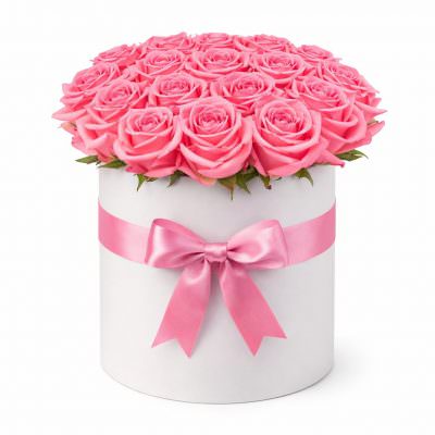 Розовые розы в шляпной коробке «Мечта»