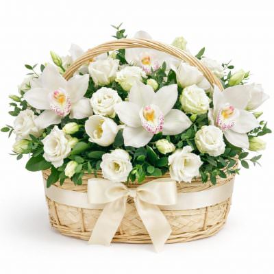 Цветочная композиция в корзине «Летний рассвет»