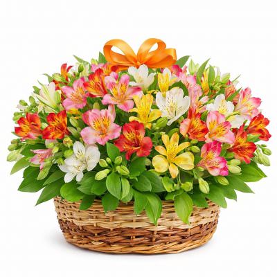 Корзинка с альстромериями «Солнечный Карнавал»