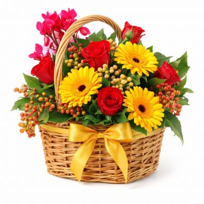Цветы в корзине красивые «Яркое настроение»