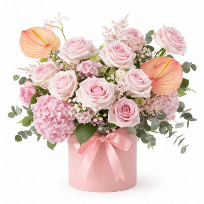 Цветы в шляпной коробке «Нежное очарование»