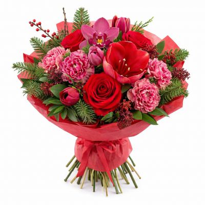Классический букет свежих цветов «Рубиновый блеск»