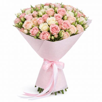 Букет из белых и розовых роз «Белоснежная гармония»