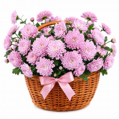 Корзина с хризантемами «Сиреневая нежность»