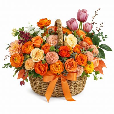 Живые цветы в композиции «Оранжевое утро»