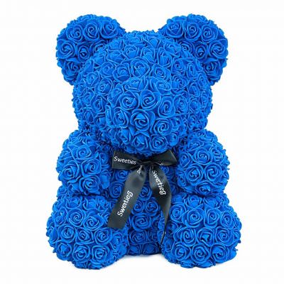 Мишка из роз синий (40 см)