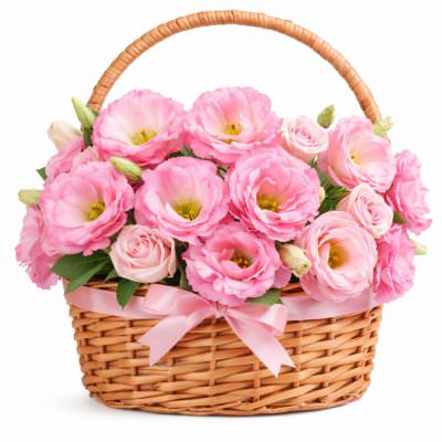 Корзина с эустомами «Розовая элегия»